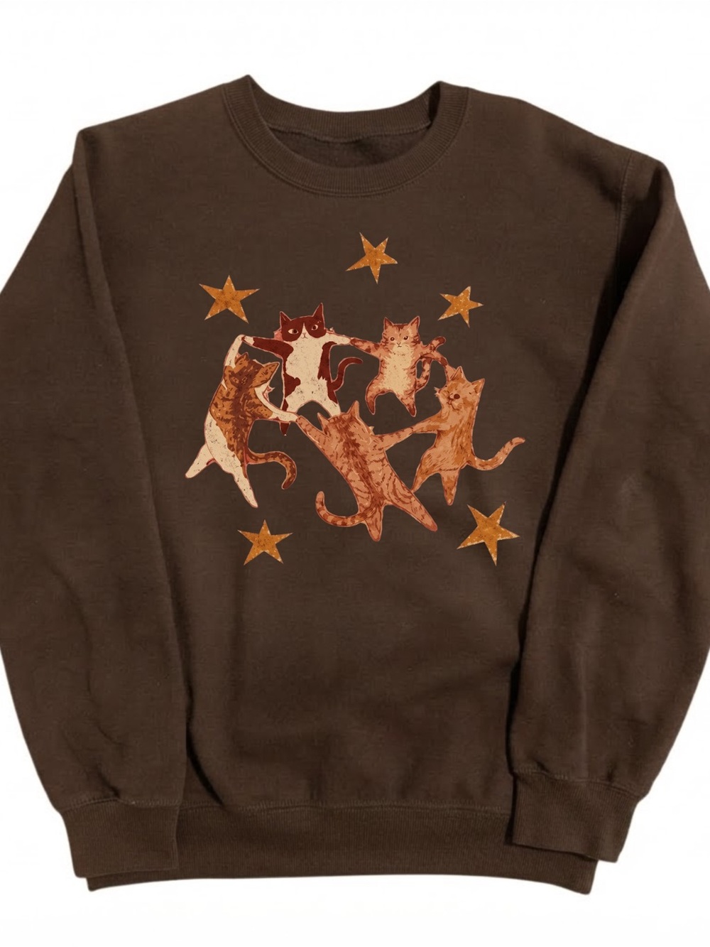 Brown Cat Print Crewneck Sweater, Gift For Her, For Him